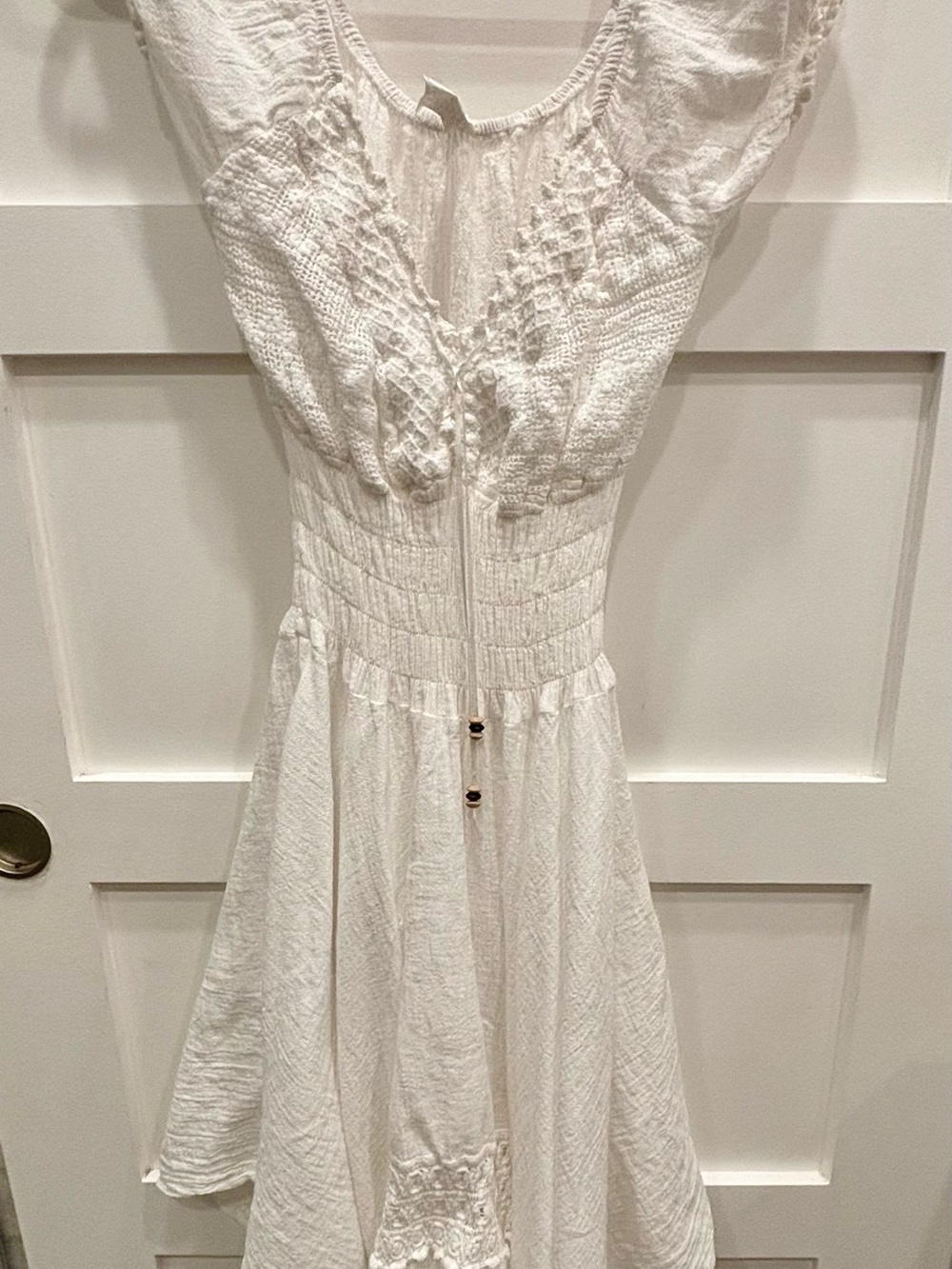 White Smocked Waist Boho Off the Shoulder Midi Dress